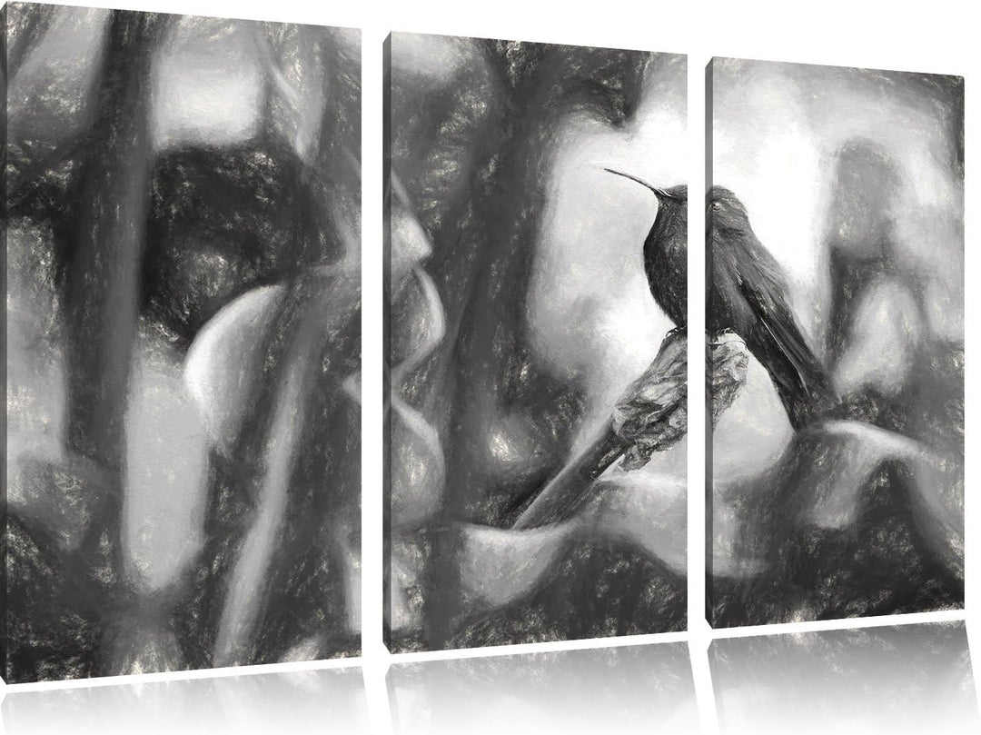 Pixxprint Kolibri in seinem Lebensraum als Leinwandbild/Grösse: 3Teilig (120x80) / Wandbild/Kunstdru