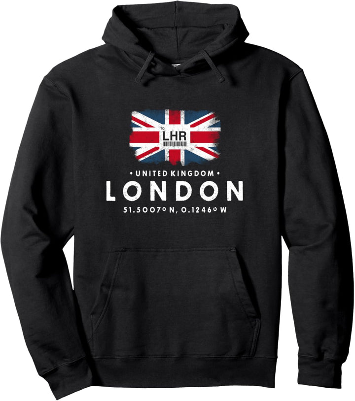 London UK Flughafen Code Union Jack Flagge Grossbritannien Pullover Hoodie