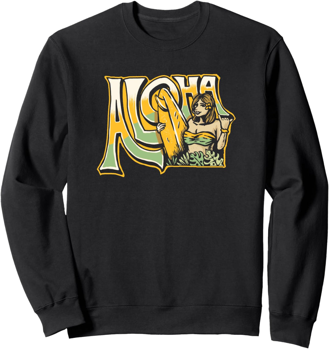 Aloha! Vintage Surfer Girl 80s Vibe Hawaii Surfing Sweatshirt