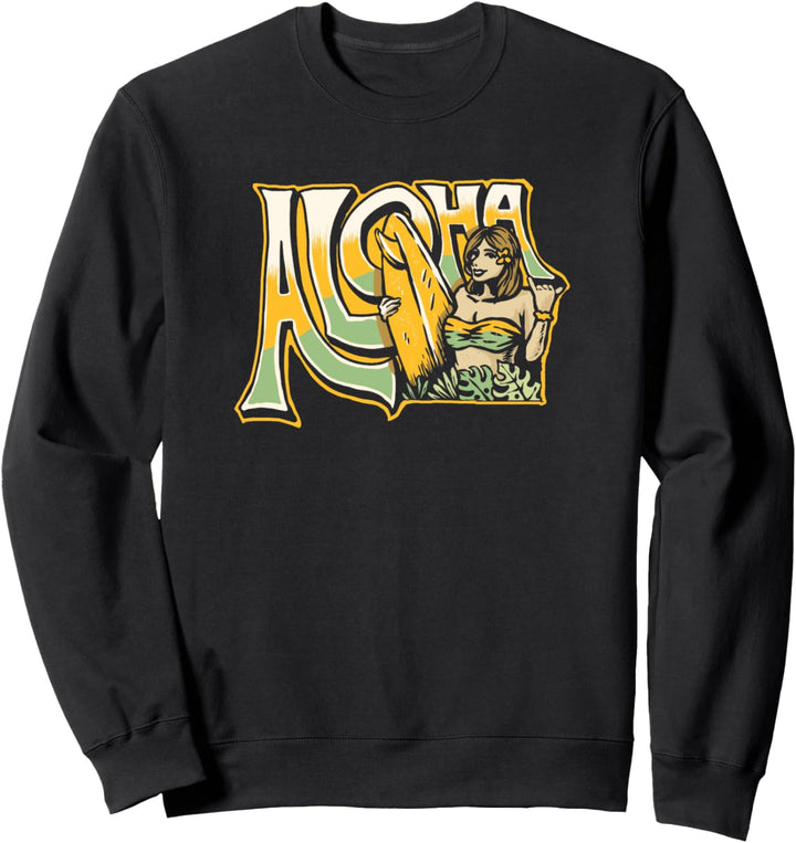 Aloha! Vintage Surfer Girl 80s Vibe Hawaii Surfing Sweatshirt