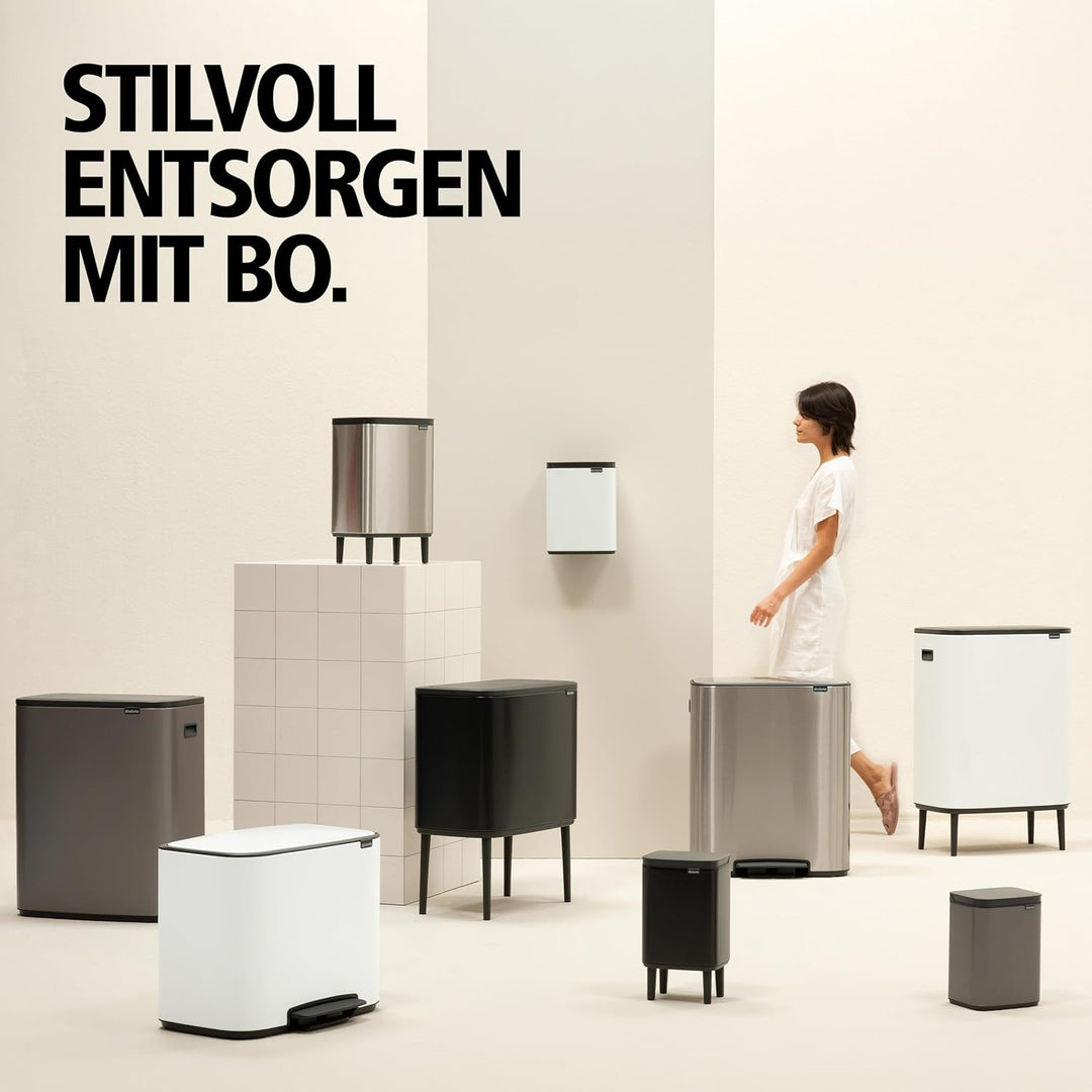 Brabantia Bo Treteimer 12 L (mattstahl), platzsparender Mini Mülleimer mit Soft-Close-Funktion und l