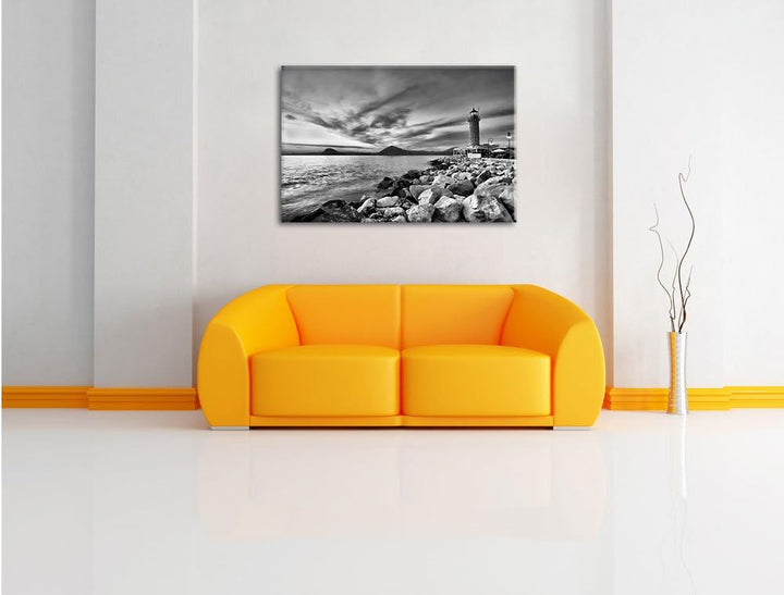 Pixxprint Leuchtturm bei Ebbe als Leinwandbild/Grösse: 100x70 cm/Wandbild/Kunstdruck/fertig bespannt