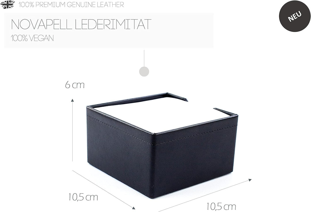 DELMON VARONE - Zettelkasten aus veganem Kunstleder Schwarz- Zettelbox inkl. 500 Blatt Papier - Noti