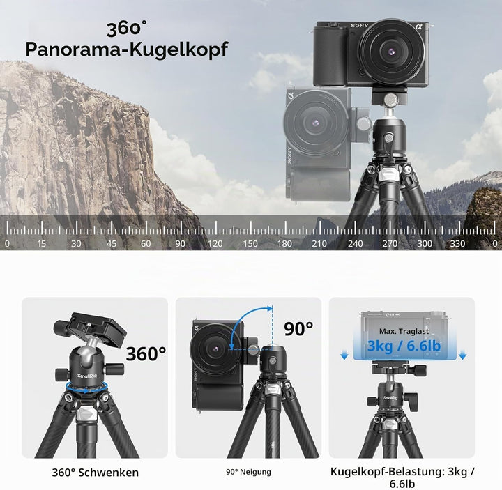 SMALLRIG Mini-Tischstativ aus Kohlefaser, Trípode 395mm/15,5Zoll kompaktes Tischstativ-Set im Tasche