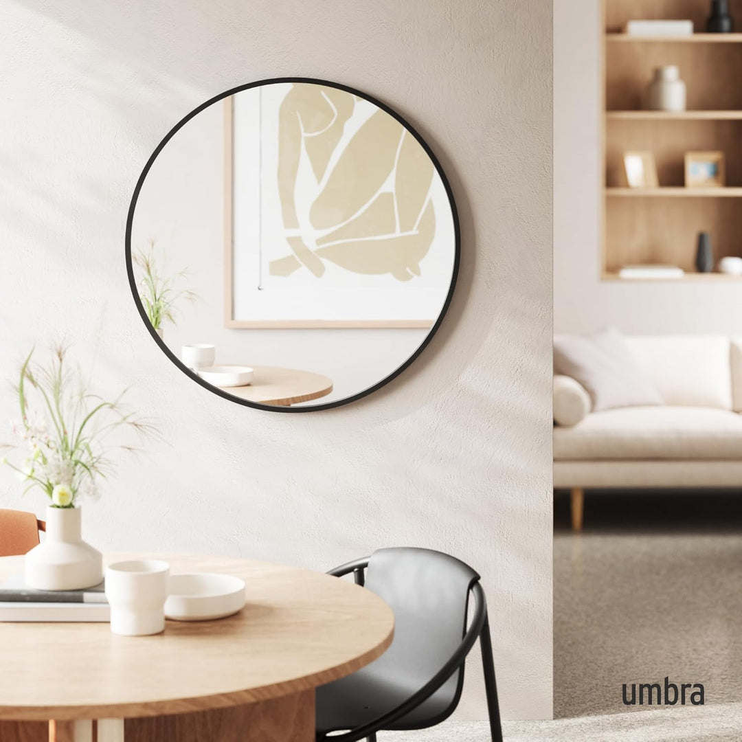 Umbra Hub Wandspiegel – Runder Spiegel für Diele, Badezimmer, Wohnzimmer und Mehr, Schwarz, 94 cm Du