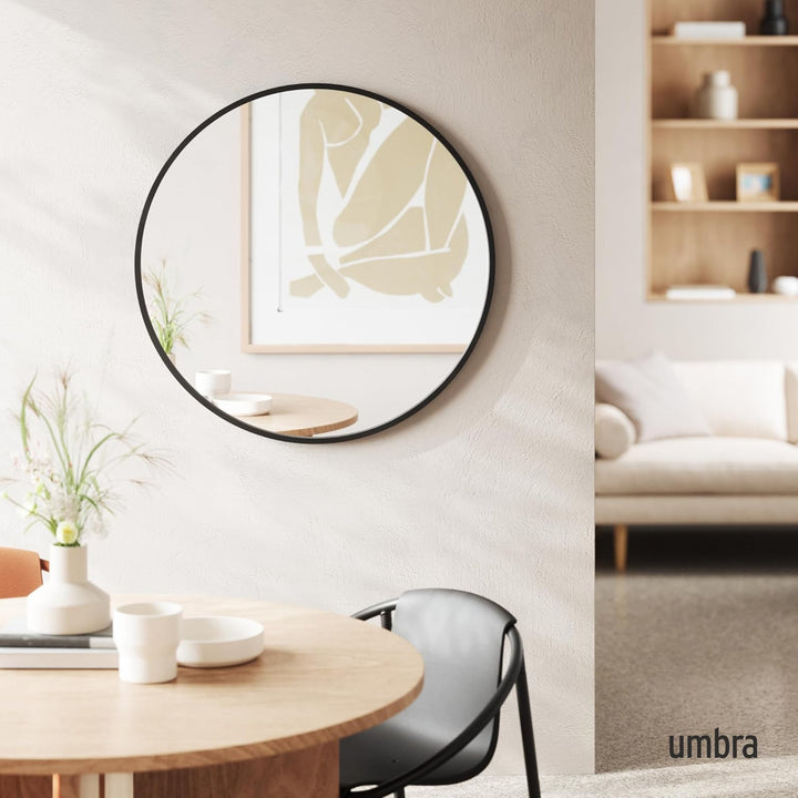 Umbra Hub Wandspiegel – Runder Spiegel für Diele, Badezimmer, Wohnzimmer und Mehr, Schwarz, 94 cm Du