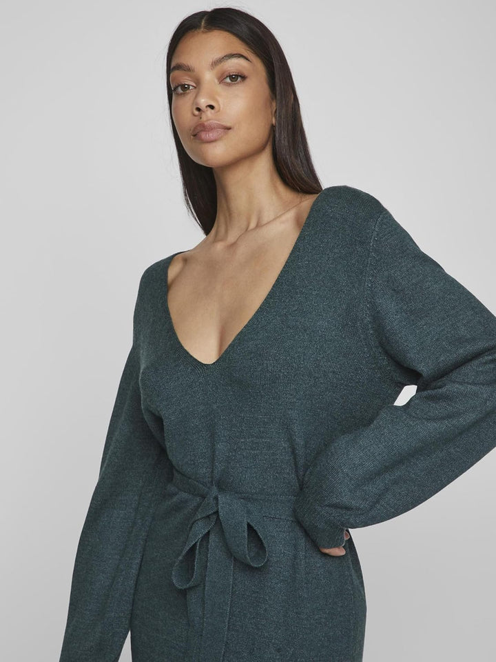 Vila Damen Viril Rev V-Neck Knit Dress-Noos Strickkleid, XS Ponderosa Pine/Detail:dark Melange