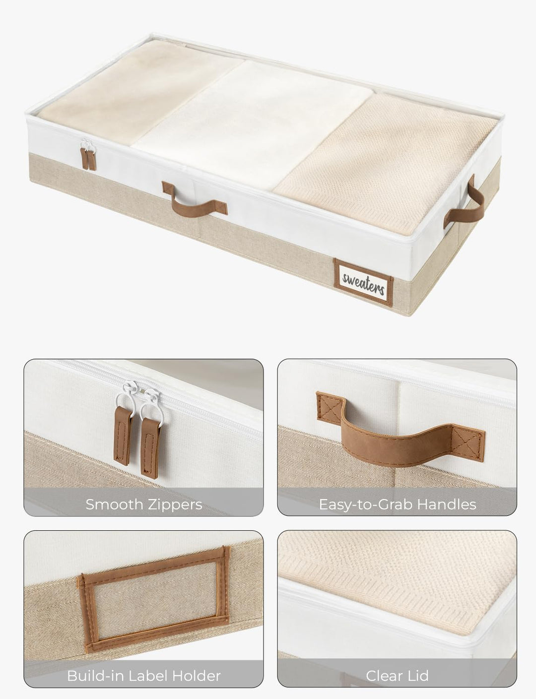 StorageWorks Unterbett Aufbewahrung, grosse Unterbett Aufbewahrungsbox mit Deckel Stoff, faltbare Un