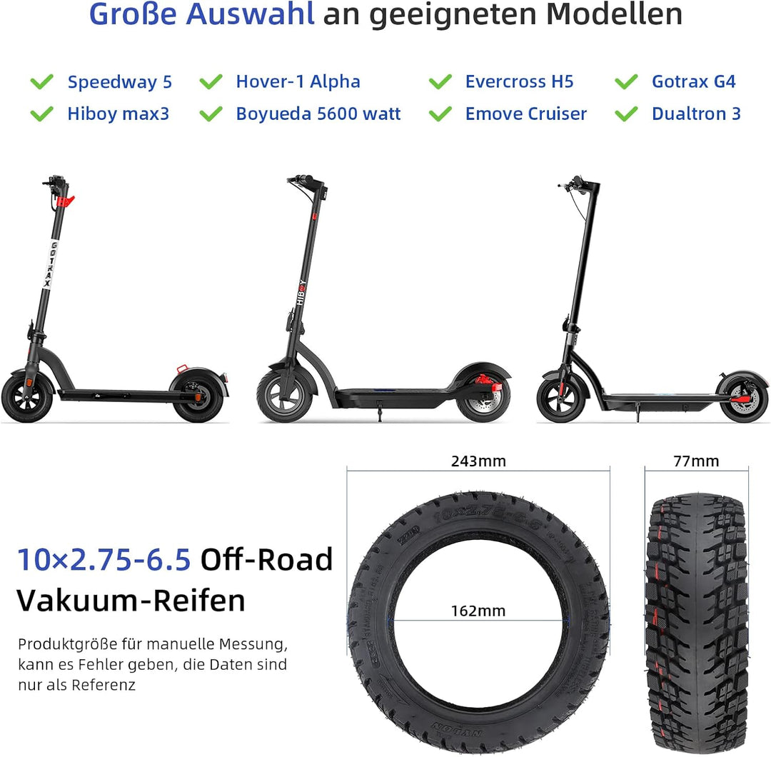 ulip (2 Stück 10x2.75-6.5 Offroad Tubeless Scooter Reifen mit Ventil Reifenersatz für Speedway5 Dual