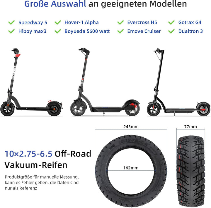 ulip (2 Stück 10x2.75-6.5 Offroad Tubeless Scooter Reifen mit Ventil Reifenersatz für Speedway5 Dual