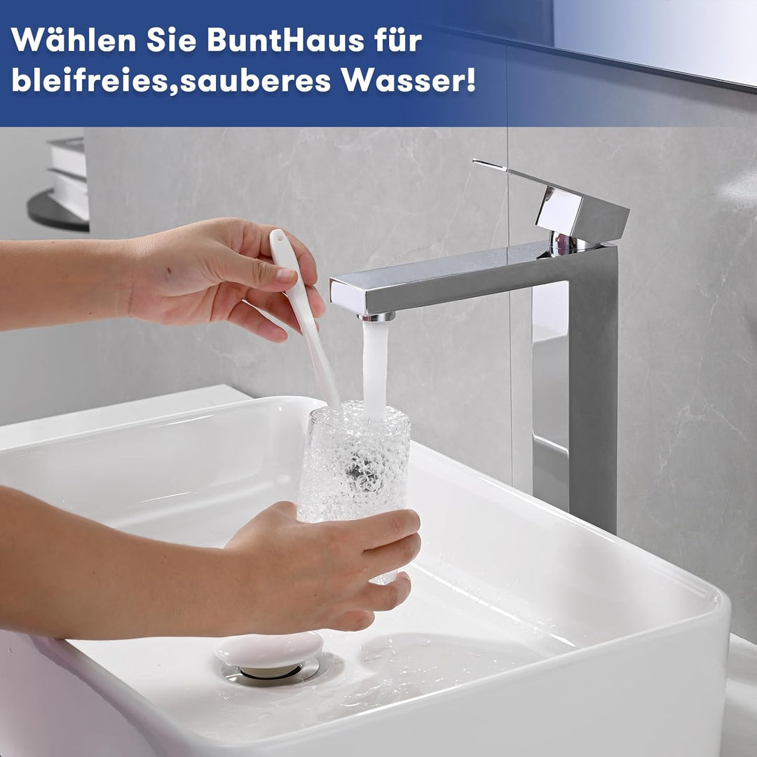 Wasserhahn Bad, BuntHaus Waschtischarmatur Hoch Waschbecken Armaturen in Edelstahl, Auslaufhöhe für