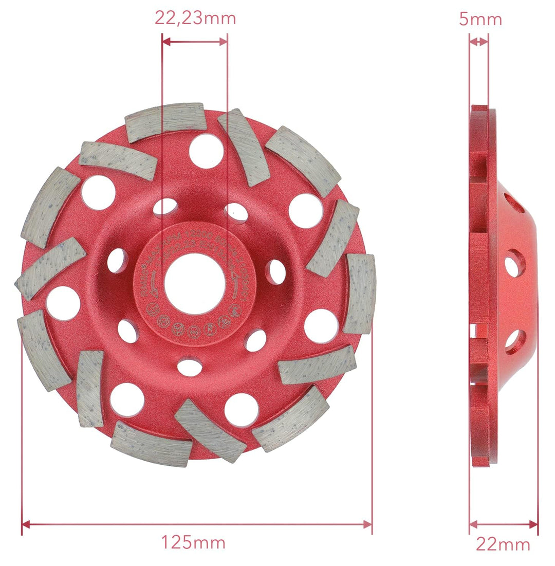 PRODIAMANT Diamant Schleiftopf Extra Speed Beton 125 mm x 22,2 mm Schleifteller für Beton Fliesenkle