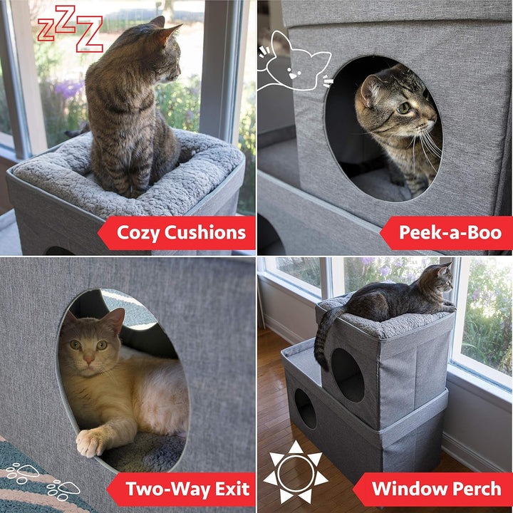 Kitty City Large Stackable Cat Condo, Cat Cube, Cat House, Pop Up Bed, Cat Ottoman Double Story, Dou