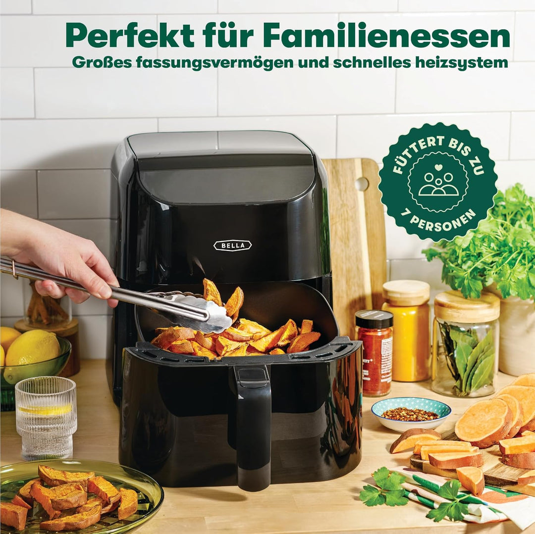 bella Digitaler Heissluftfritteuse mit 6 Litern, Antihaft-Korb und Grillrost, 60-Minuten-Timer, Touc