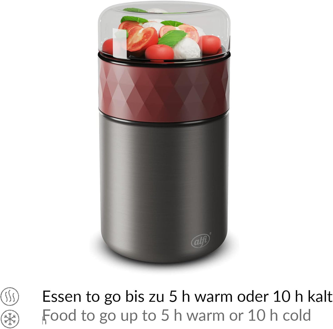 alfi ENDLESS FOOD MUG 500ml, med. red, Thermobehälter für Essen Edelstahl mit Snackpot, 3-teilig, Is