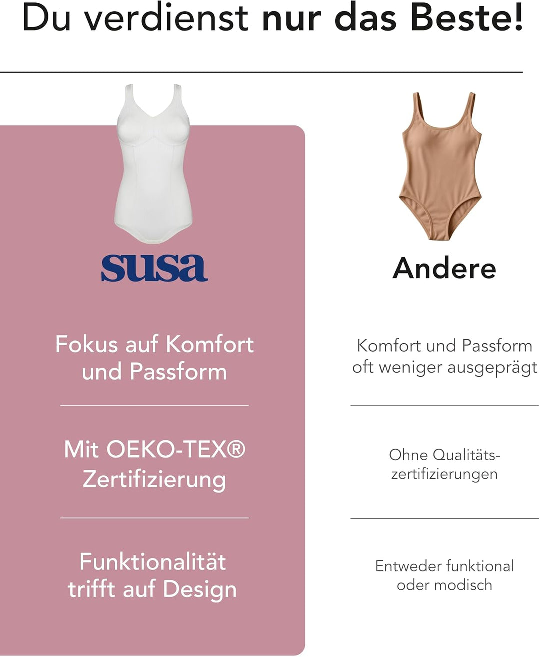 Susa Body ohne Bügel Cremana/Body Shapewear Damen stark formend/Frauen Mieder/Softer Bodysuit mit Sh