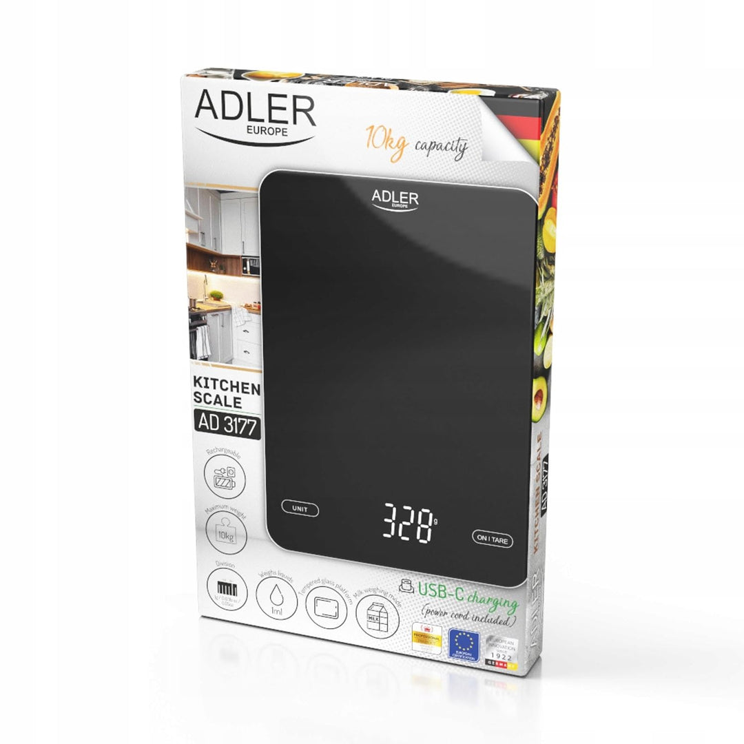 ADLER Küchenwaage - Maximale Kapazität 10kg, USB-wiederaufladbar