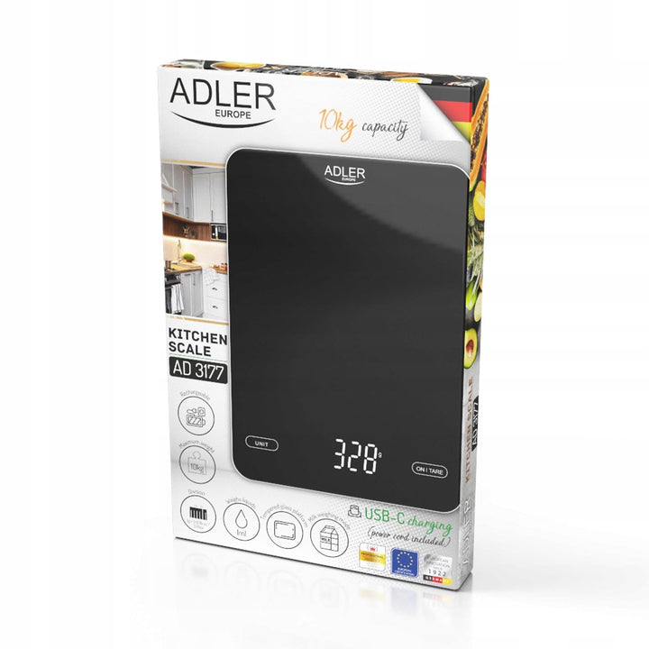 ADLER Küchenwaage - Maximale Kapazität 10kg, USB-wiederaufladbar