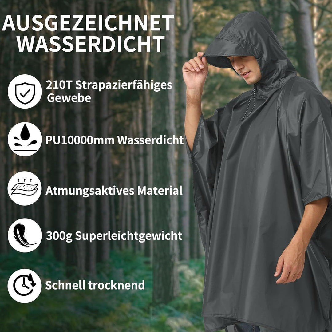Opret Wasserdicht Regenponcho Damen Herren, Leicht Atmungsaktiv Regencape 3-in-1-Multifunktional Reg