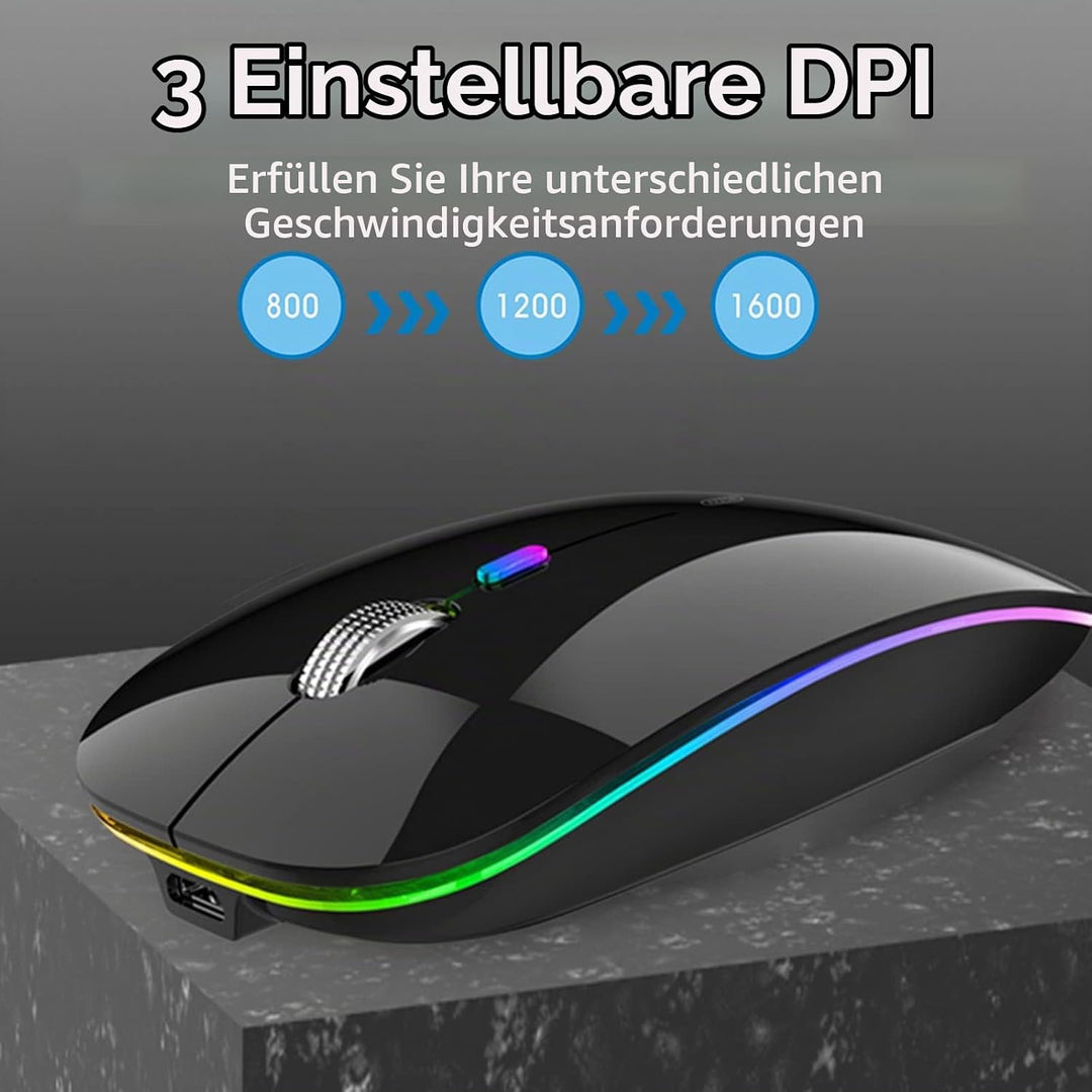 Uiosmuph G12 Maus Kabellos, LED 2.4G Leise Funkmaus Wiederaufladbar Wireless Mousemit Nano-USB-Empfä