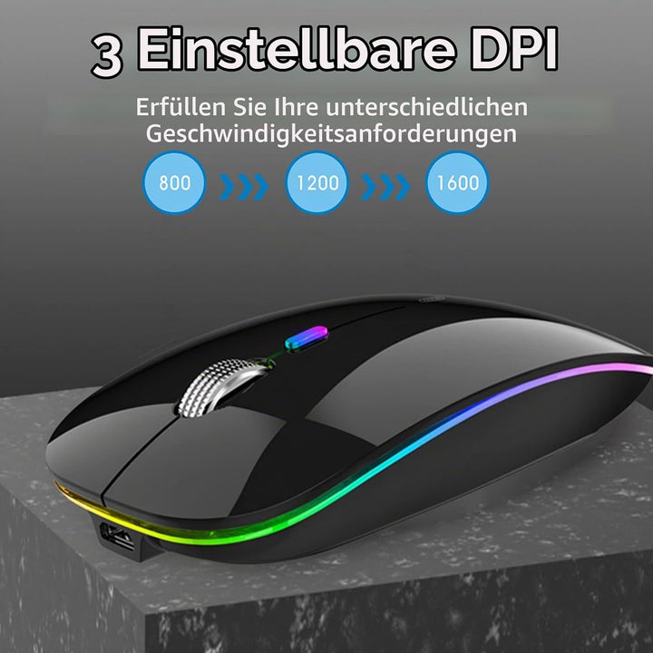 Uiosmuph G12 Maus Kabellos, LED 2.4G Leise Funkmaus Wiederaufladbar Wireless Mousemit Nano-USB-Empfä