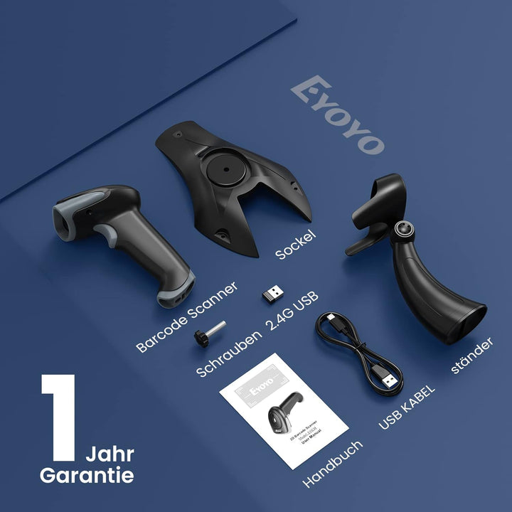 Eyoyo Barcode Scanner 1D 2D QR Handheld, Scanner 3 in 1 Connection Type Bluetooth 2.4G Wireless USB
