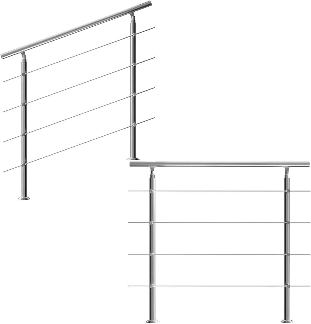 CAVATINY Edelstahl Handlauf Geländer für Treppen Brüstung Balkon mit 4 Querstreben - Innen und Ausse