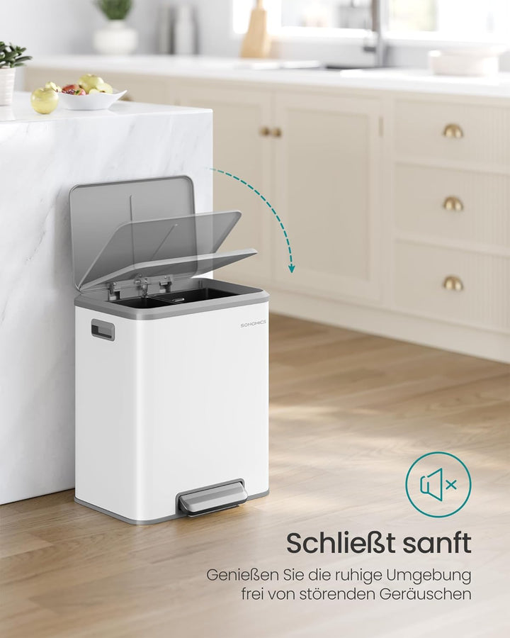 SONGMICS Mülleimer Küche, Mülltrennsystem 2 x 15 L, 2 Fächer für Recycling und Restmüll, Abfalleimer
