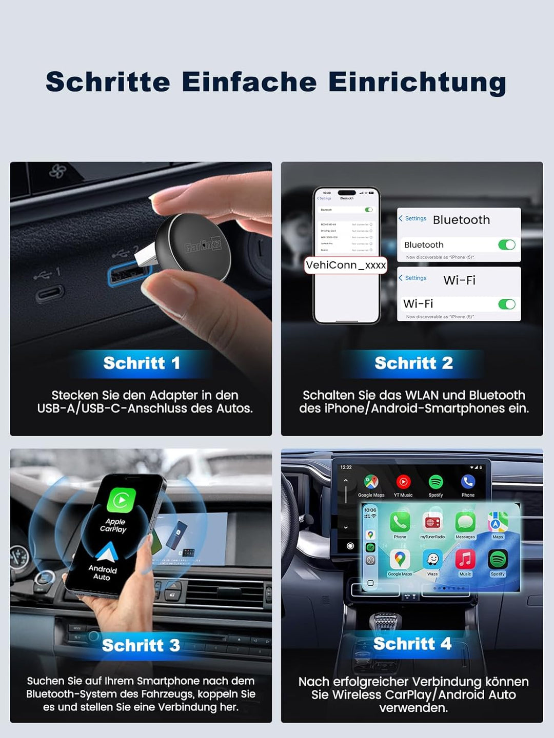 Carlinkit Mini Ultra Wireless CarPlay & Android Auto Adapter, Konvertieren Sie werkseitig kabelgebun