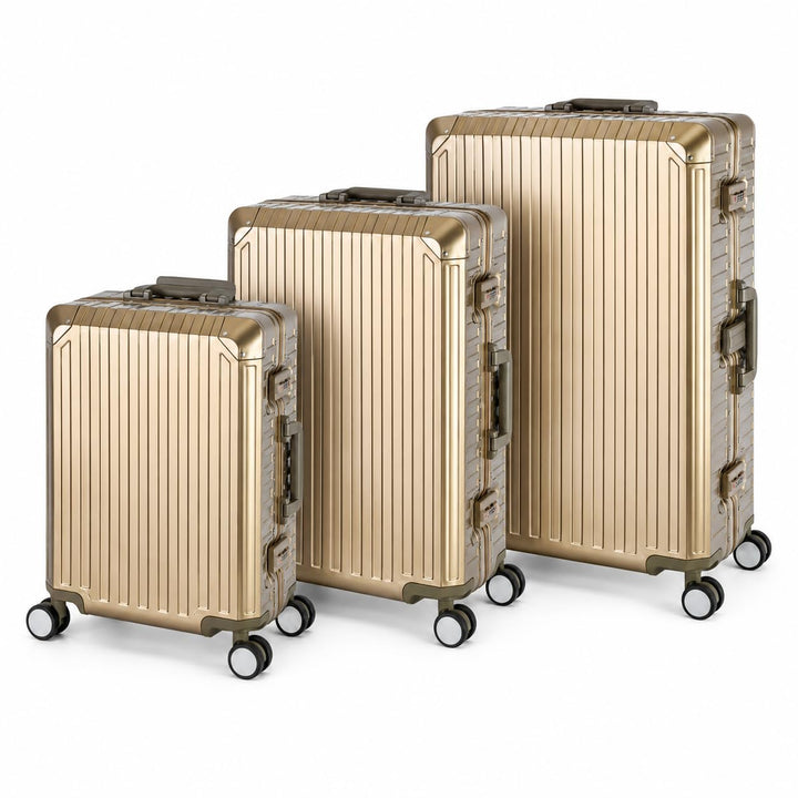 Travelhouse Tokyo Alu Reisekoffer Reise Trolley 3er Set (Champagner, Handgepäck, Mittlerer und Gross
