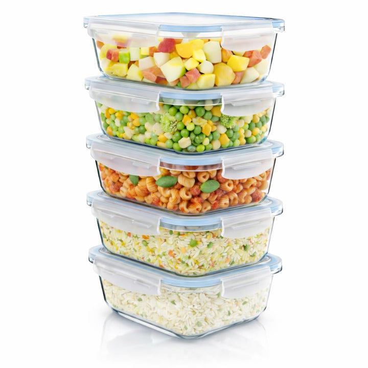 Arendo - Glas Lunchboxen Frischhaltedosen für Lebensmittel mit Deckel luftdicht - 5er Set - 1050 ml