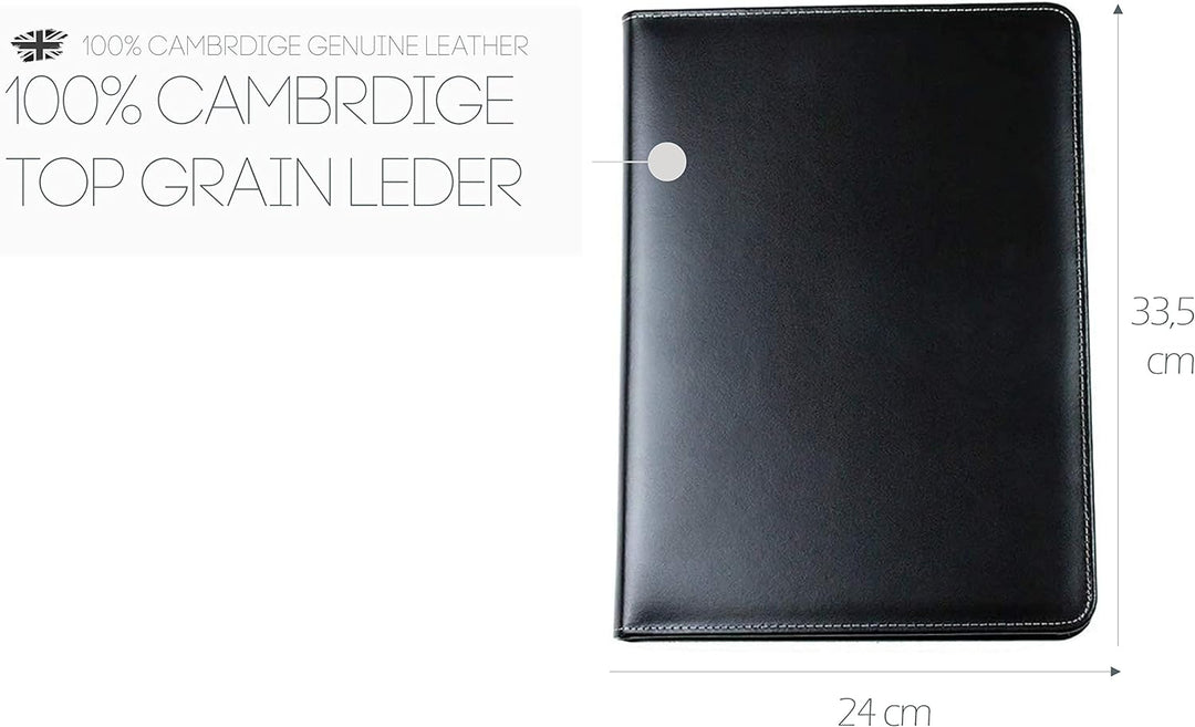 DELMON VARONE - Personalisierbare Tablet Schreibmappe DIN A4 aus Cambridge Top Grain Leder schwarz,