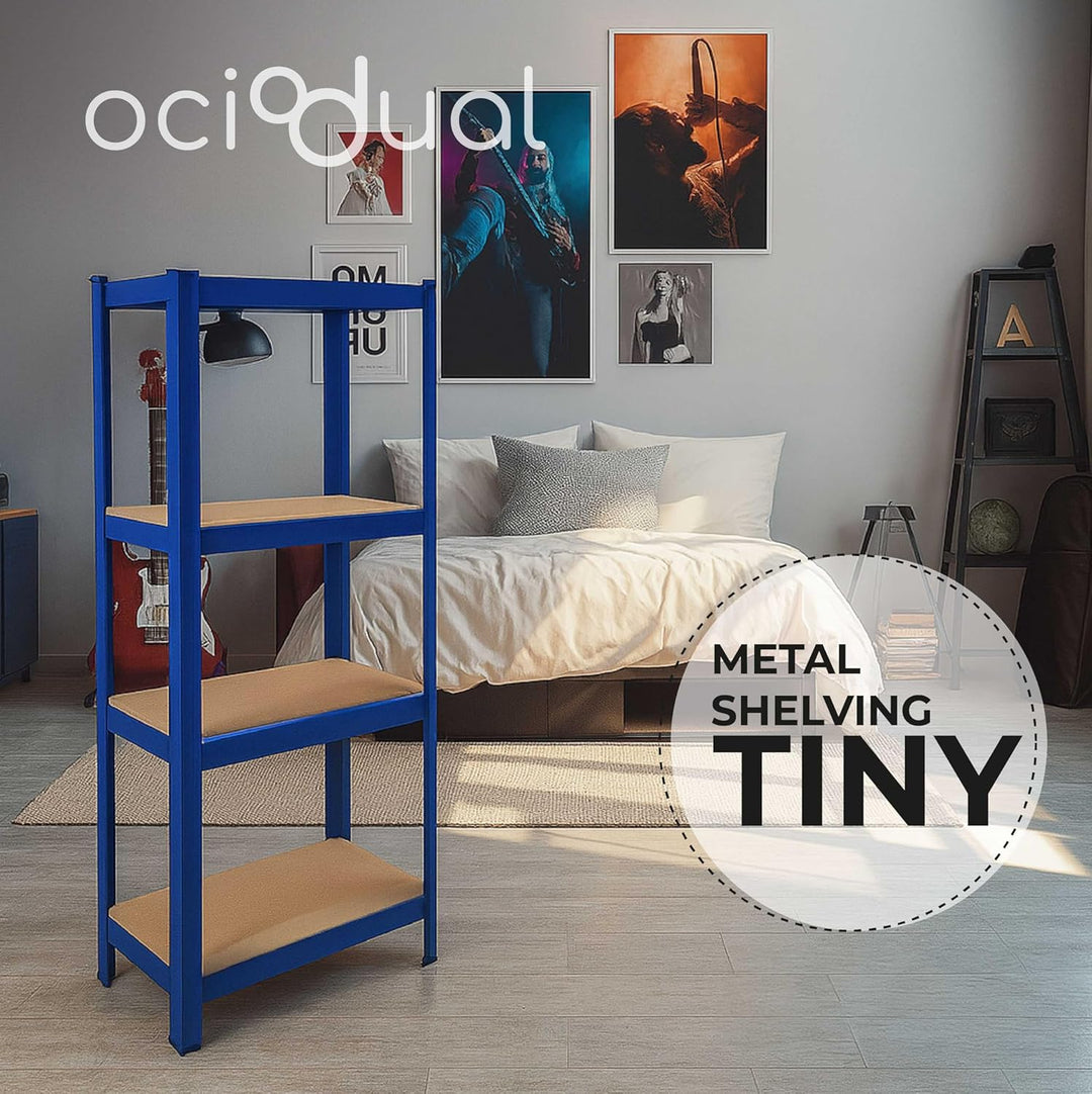 OcioDual Schwerlastregal Blau Tiny, Haushaltsregal, Kellerregal, Standregal, Metallregal, 150x60x30c