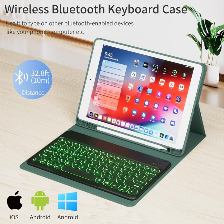Hülle mit Tastatur für iPad 9/8/7 Generation (2021/2020/2019) 10.2 Zoll Soft TPU Rückschalemit Stift