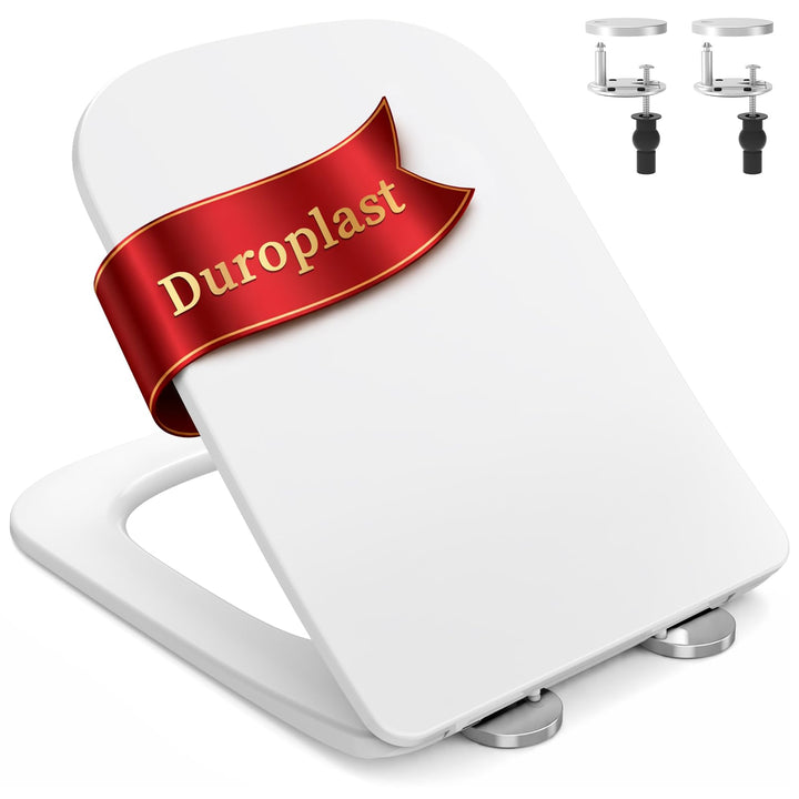 SURFOU Toilettendeckel mit Absenkautomatik, Hochwertiger UF/Duroplast WC Sitz in Eckiger-Form, mit S