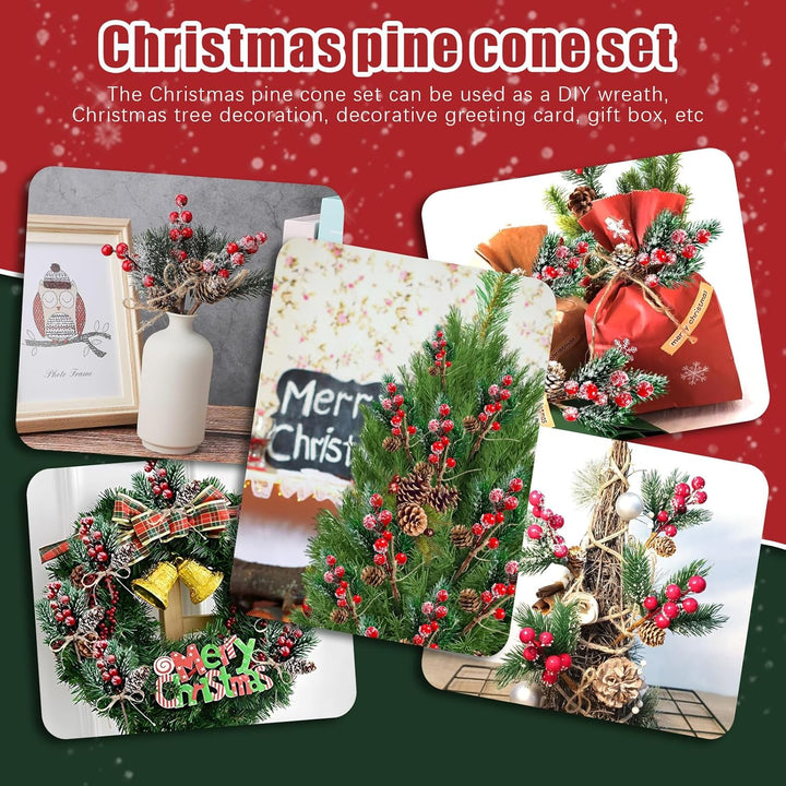 20 Stück Rote und Weisse Beerenstiele, Kleine Künstliche Kiefernspiesse und Sprays Weihnachtsbeeren-