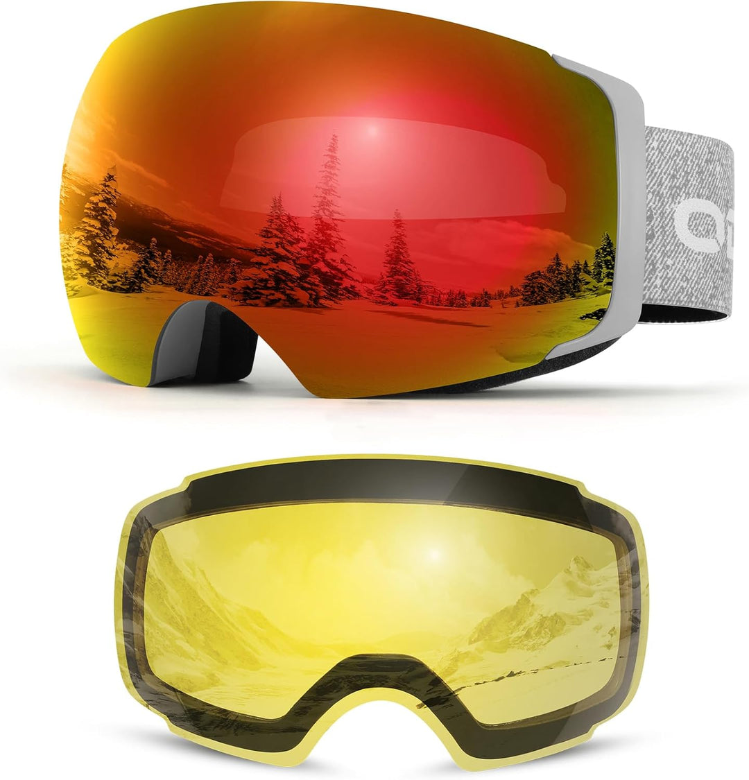 Odoland Skibrille Unisex für Herren und Damen Jungen Rahmenlose Snowboardbrille mit Magnetische Wech