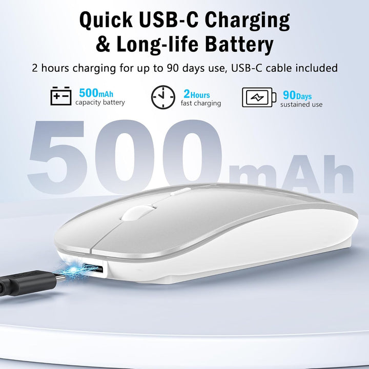 Mouse Wireless Bluetooth 5.2/3.0 e ricevitore USB-A/tipo C 2 in 1, Mouse silenzioso Con modalità jig