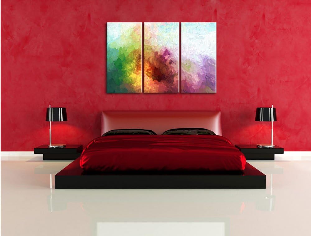 Pixxprint abstrakte Bunte Wasserfarben als Leinwandbild/Grösse: 3 Teilig (120x80) cm/Wandbild/Kunstd