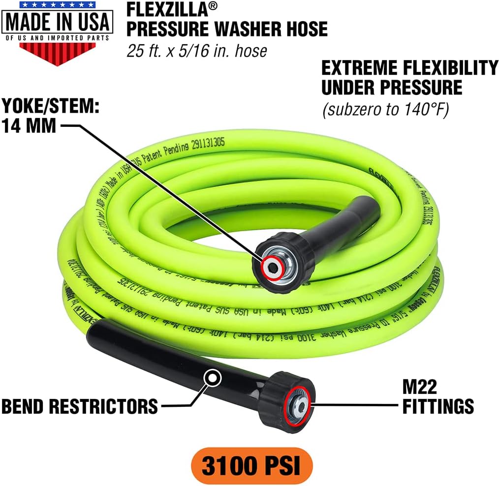 Flexzilla Hochdruckreiniger-Schlauch 5/16 Zoll 25' M22 3100PSI, ZillaGreen – HFZPW3525M-E 3100 PSI 5