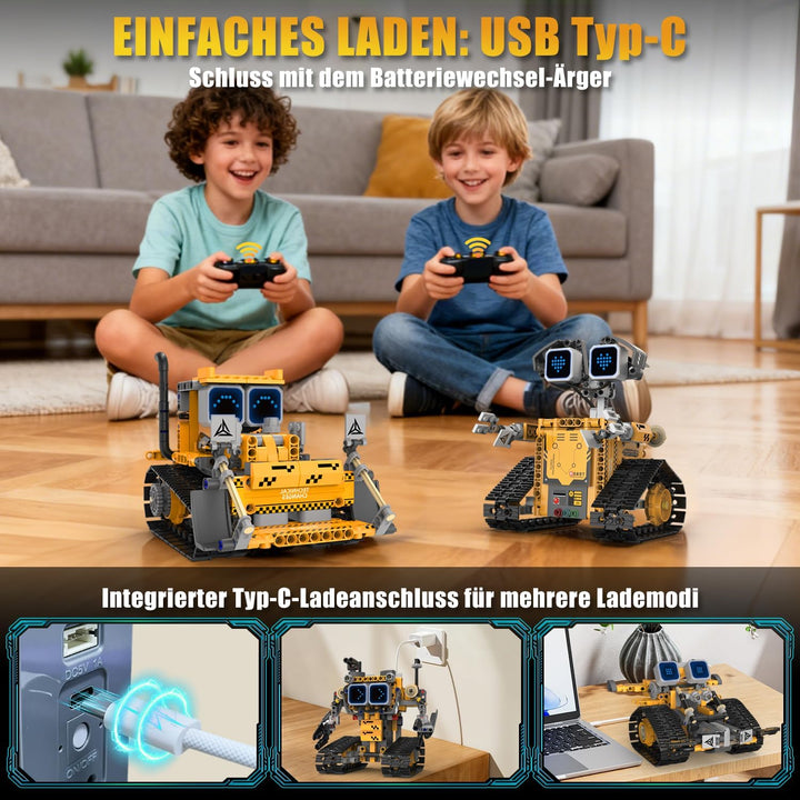 Technik Roboter Bauspielzeug für Kinder, 5 in 1 robots mit App & ferngesteuert Technic Wall robotik