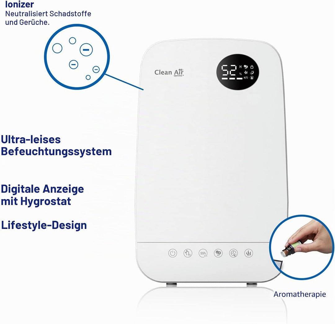 Luftbefeuchter mit Ionisator und Aromatherapie - Clean Air Optima CA-606W- Befeuchtungsleistung max.