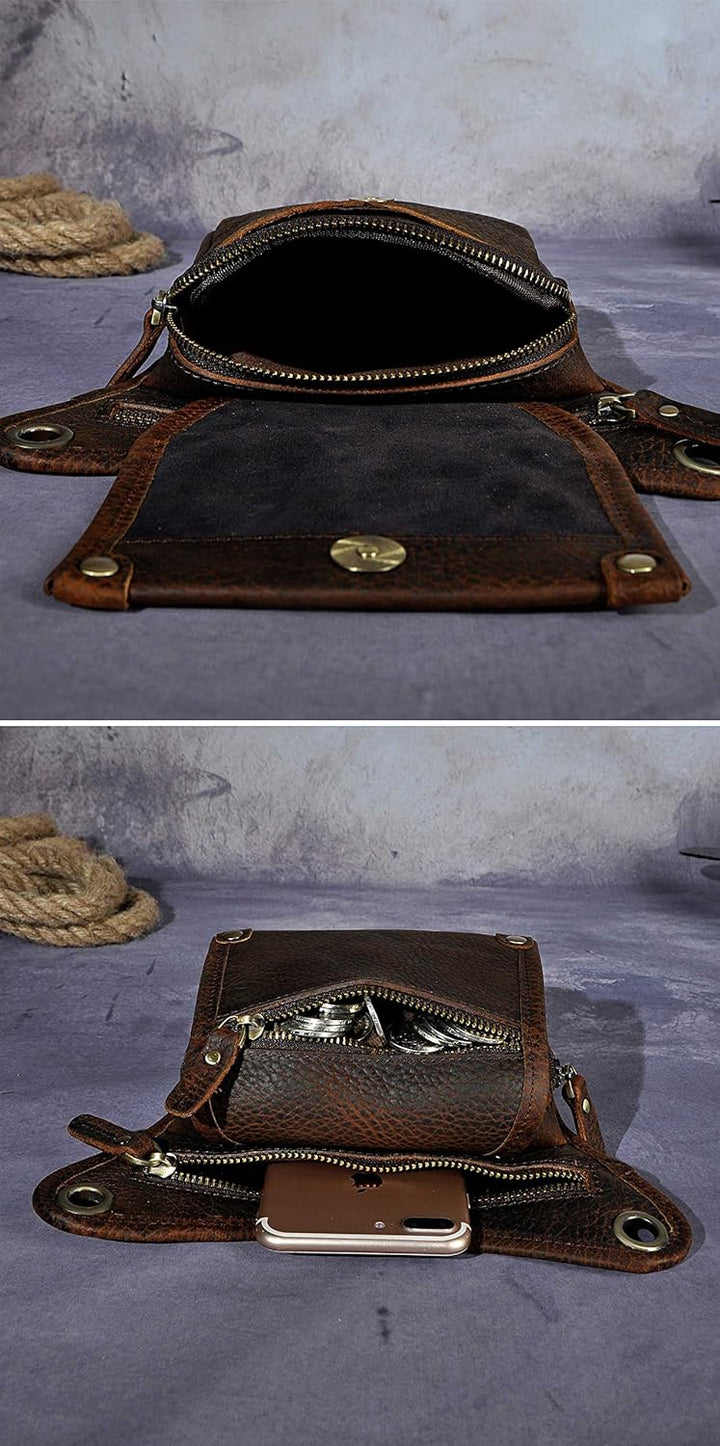 Le'aokuu Herren Echtes Leder Tasche Beinbeutel Beintasche Aussenbeintasche Beinbeuteltasche Reisen H
