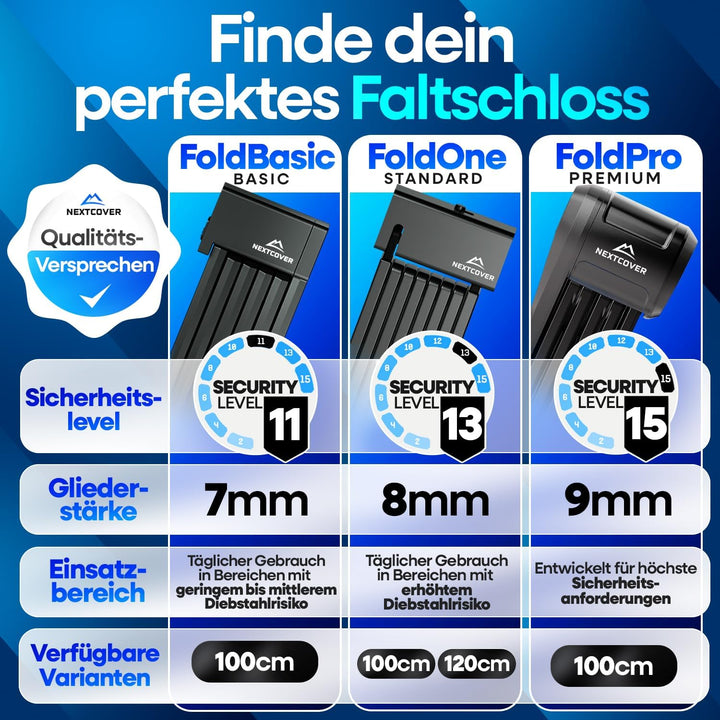 NEXTCOVER® Faltschloss Fahrrad - Das Original - mit SteelSecure-Technologie und 3 Schlüsseln I Robus