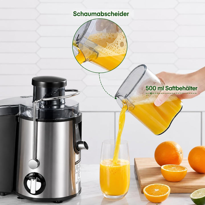 Elektrischer Entsafter 1000W, Saftpresse mit 2 Geschwindigkeitsstufen, Edelstahl Zentrifugalentsafte