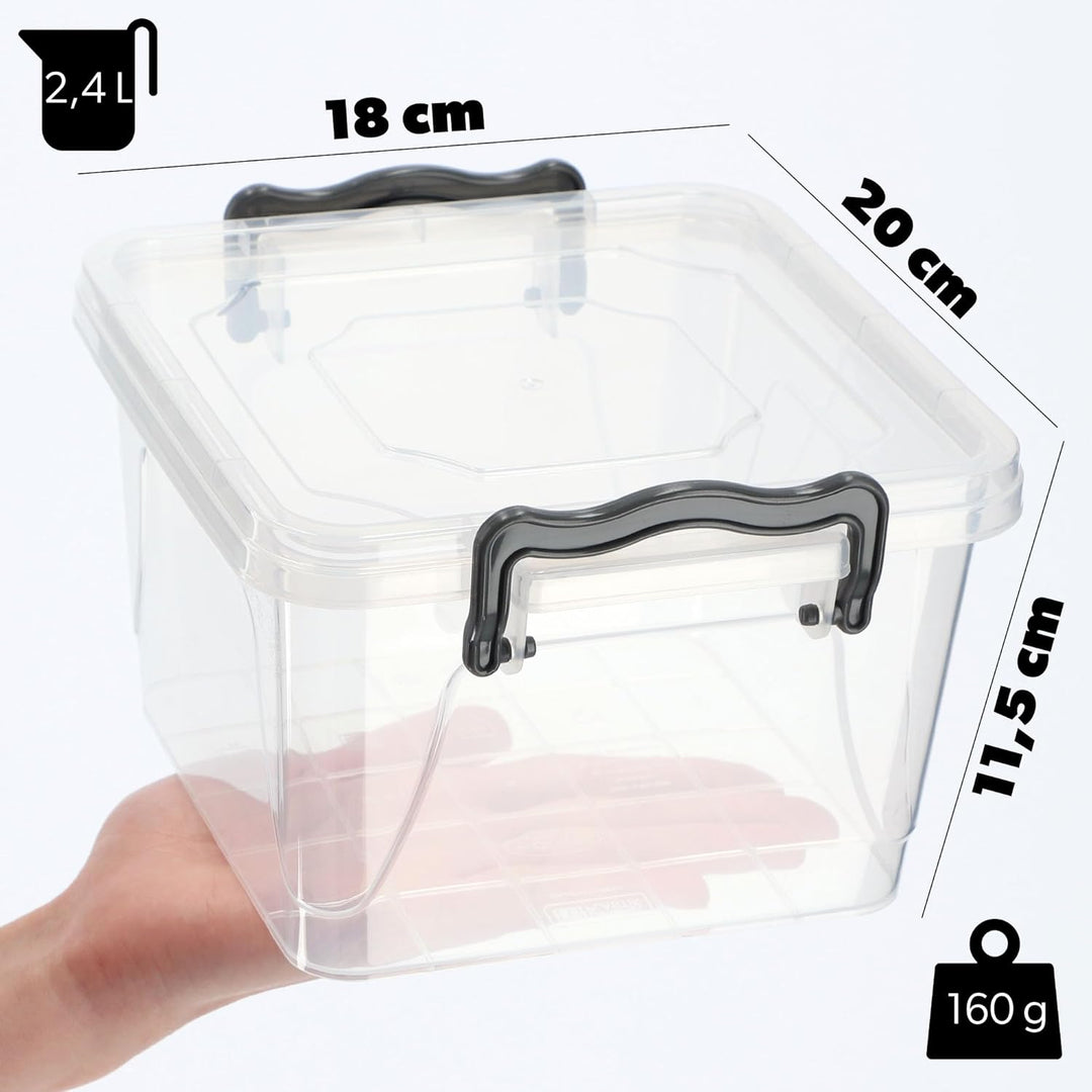 KADAX Aufbewahrungsbox mit Deckel, Robuster Plastikbehälter aus Kunststoff, Lunchbox, Transparente F