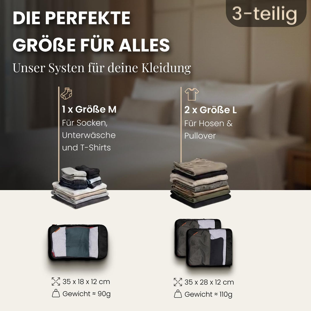 Packing Cubes Set für Koffer und Rucksack [3-teilig] mit Wäschebeutel - mehr Platz im Koffer oder Ba