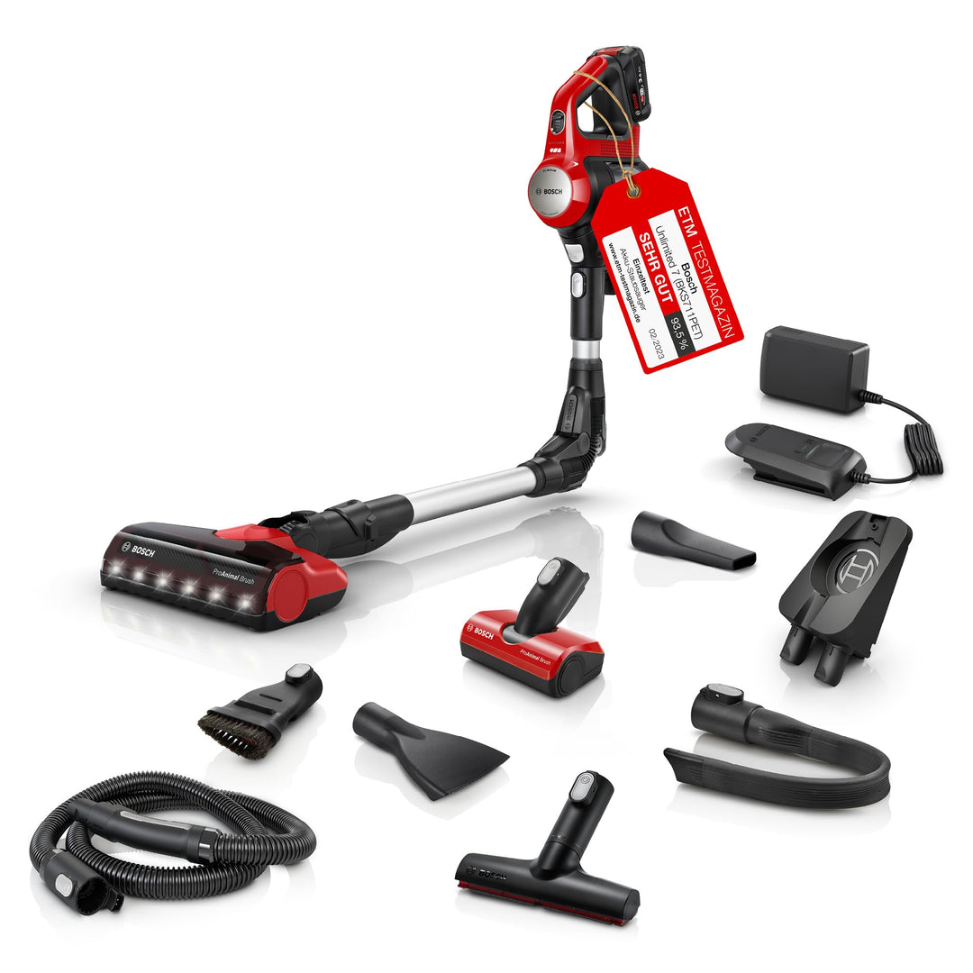 Bosch Akku-Staubsauger Unlimited 7 ProAnimal BKS711PET, kabelloser Tierhaar-Staubsauger, beutellos,