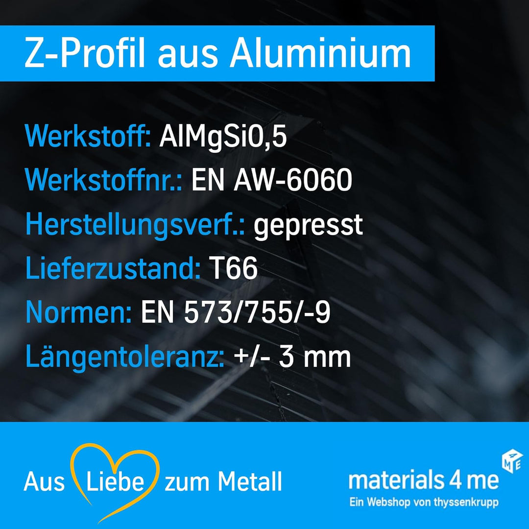 thyssenkrupp Z-Profil Aluminium 18 x 43 x 18 x 3 mm in 1000 mm Länge | Alu Profil | AlMgSi0,5 | EN A