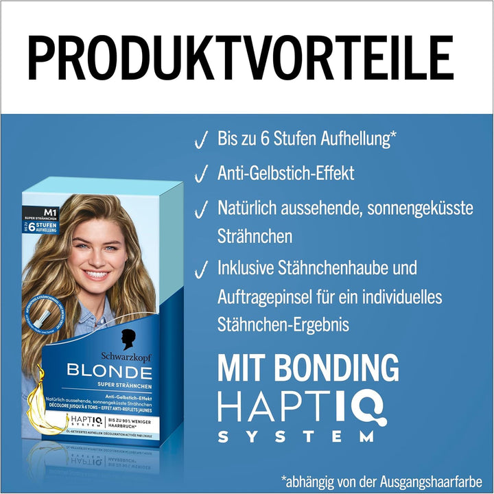Schwarzkopf Blonde M1 Super Strähnchen (2x 103 ml), Strähnchen Set für Öl-aktiviertes Haare Aufhelle